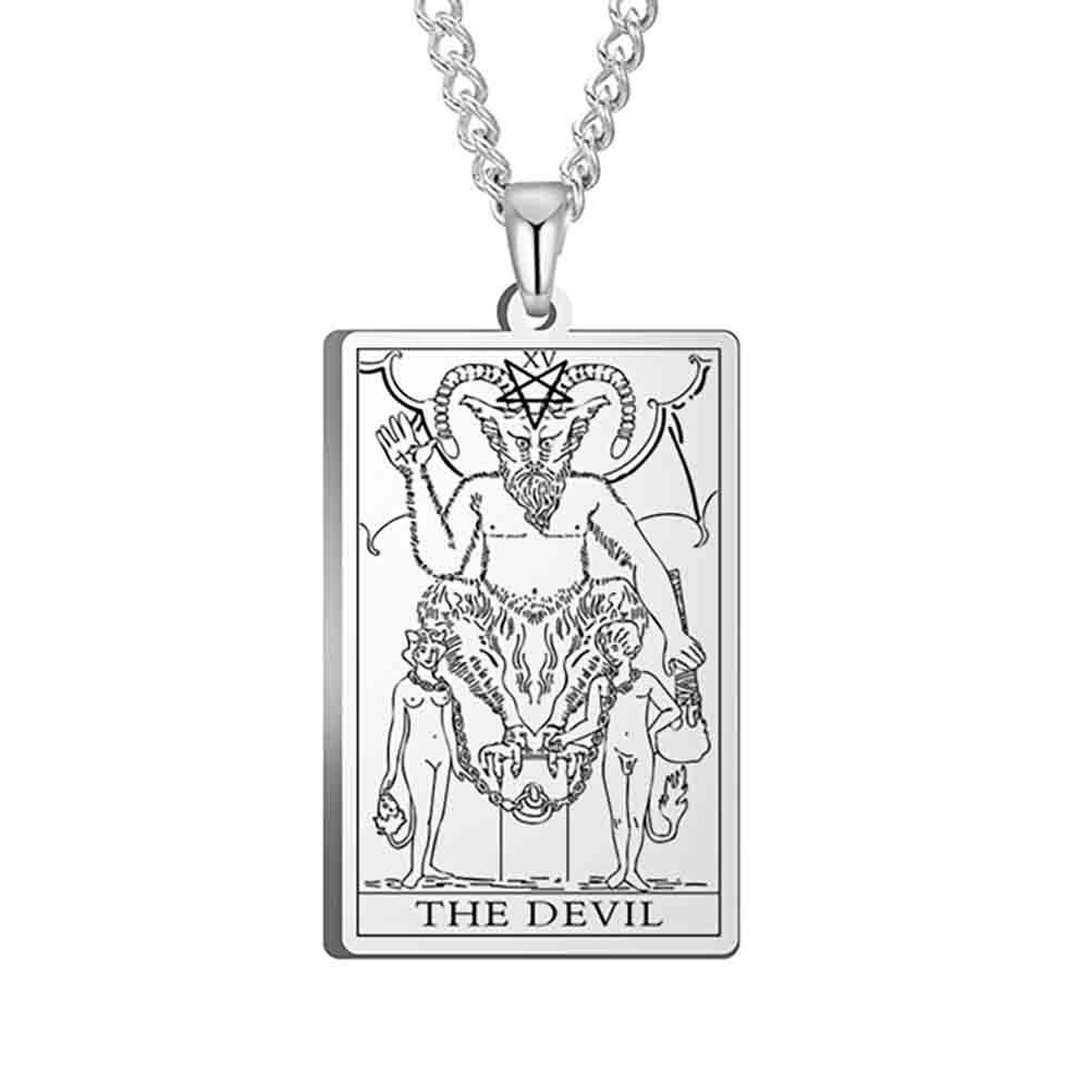 Stainless Steel Tarot Card Pendant Necklace - Men's Retro Hip Hop Style