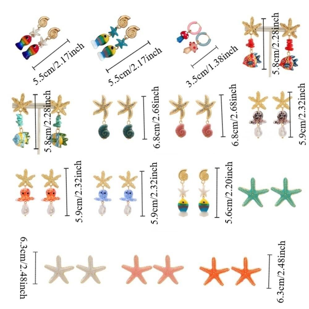 Personality Colored Glaze Starfish Earrings Conch Octopus Starfish Star Dangle Earrings Festival
