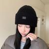 Black label knitted hat children's autumn and winter new cold-proof and warm wool hat showing small face and ear protection cold hat couple