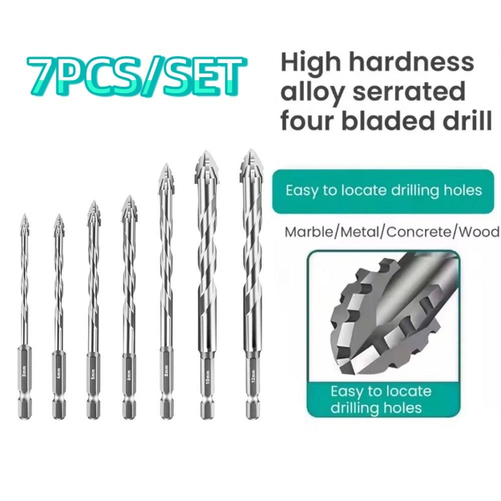 7pcs/set Precision Concrete Drill Bit High Hardness Four-Flute Sawtooth Drill Bit  Construction Site
