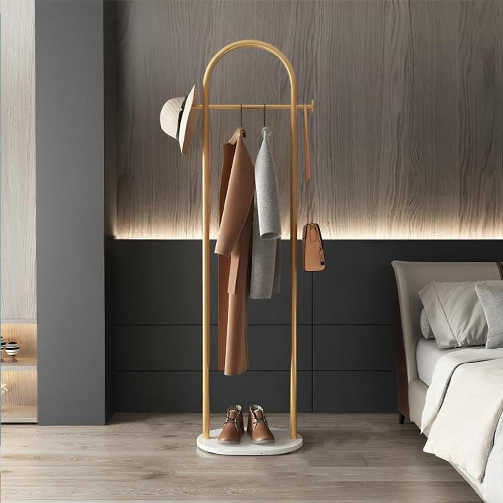 67in Coat Rack Stand, Golden Metal Freestanding Heavy Duty Clothes with