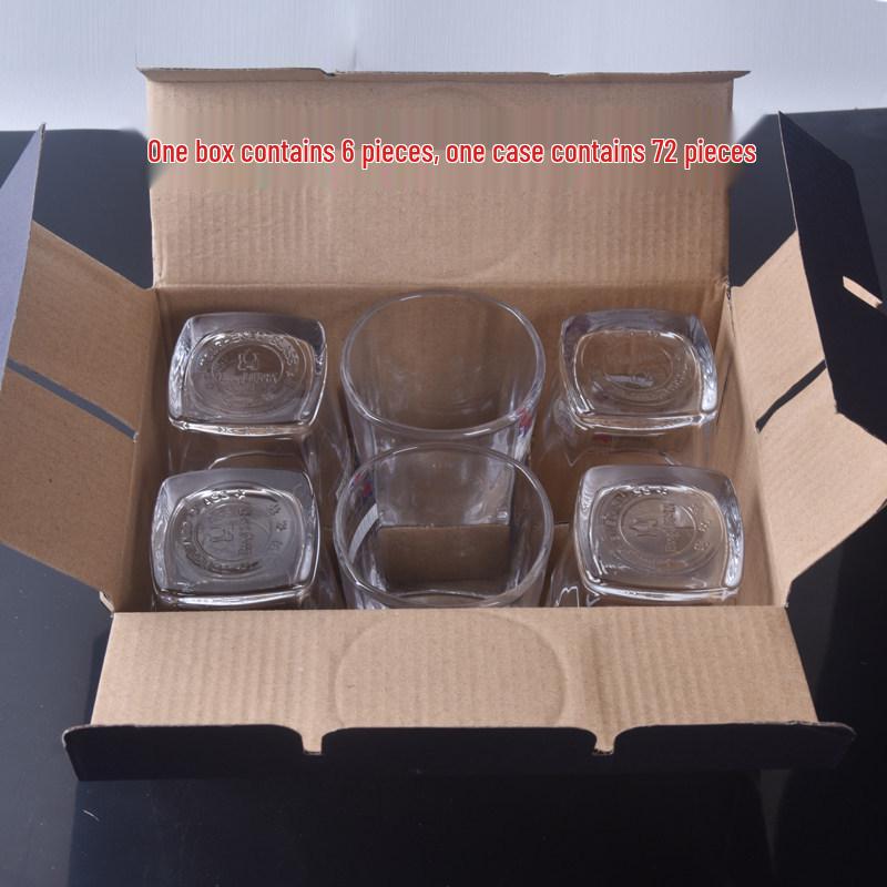 Set of 6 Transparent Square Glasses: Wine, Whiskey, Beer, Water - Thick Tempered Glass Cups