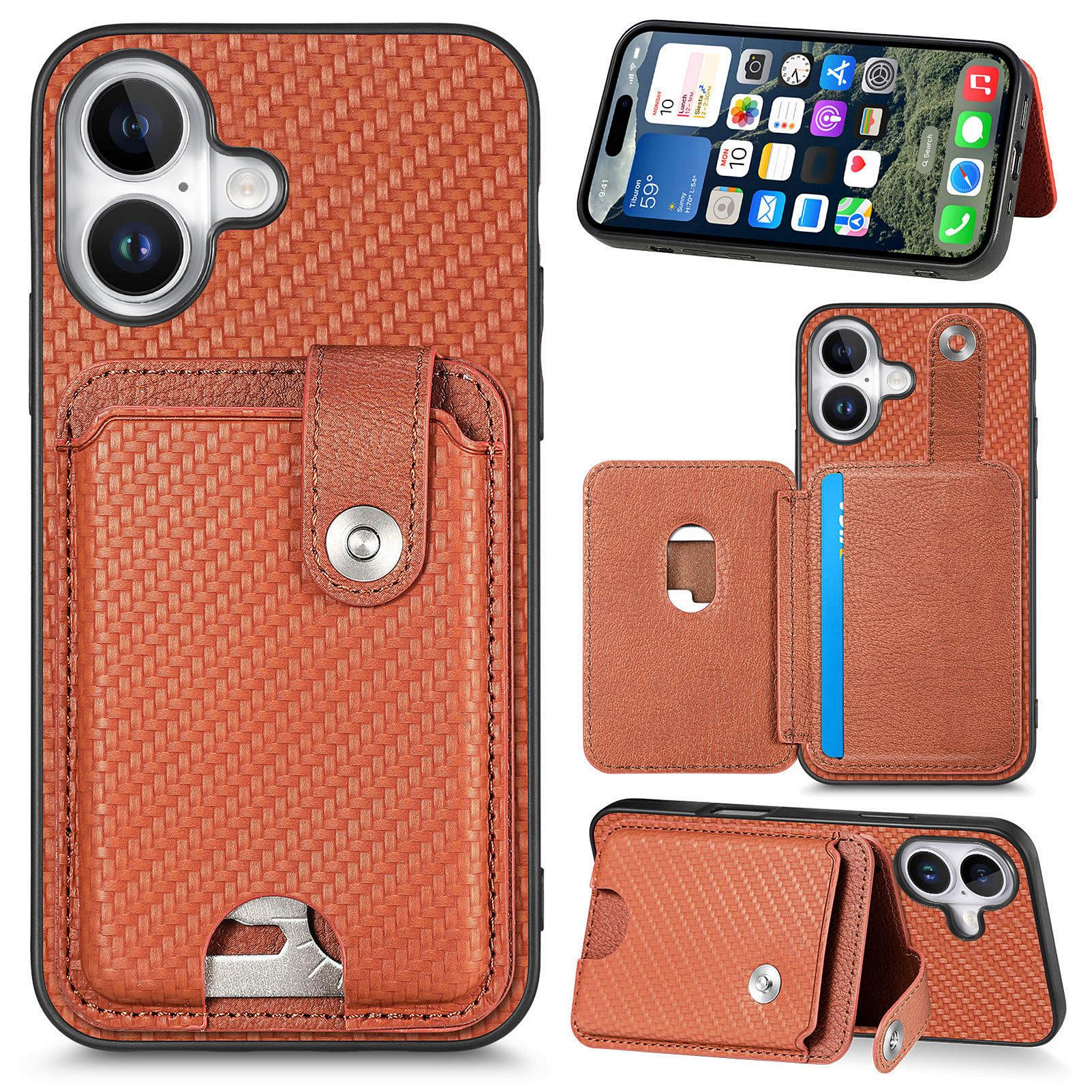 

Style B C1-06 For iPhone 16 Case Card Holder Leather+PC+TPU Phone with Card Knife
