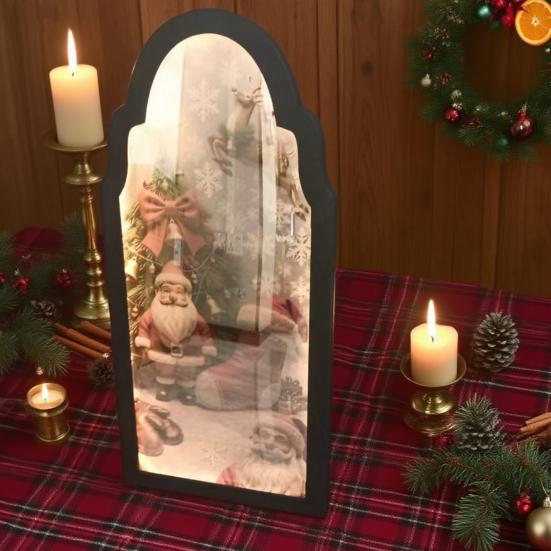 Christmas Mirror Hologram Santa Xmas Tree Scene Mirror with LED Light for Holiday Indoor Bedroom Kitchen Decor