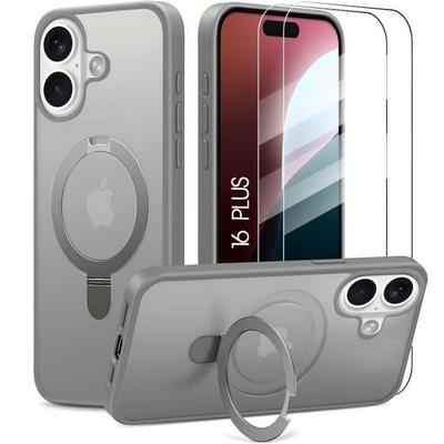 Protective Case - BOOLING - for iPhone 16 Plus - Reinforced Shockproof - Rotating Magnetic Stand - Grey