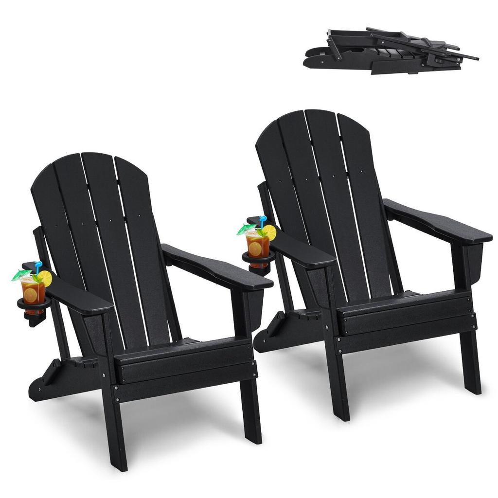 Adirondack Chair Plastic Set of 2 All-Weather Folding Fire Pit Black