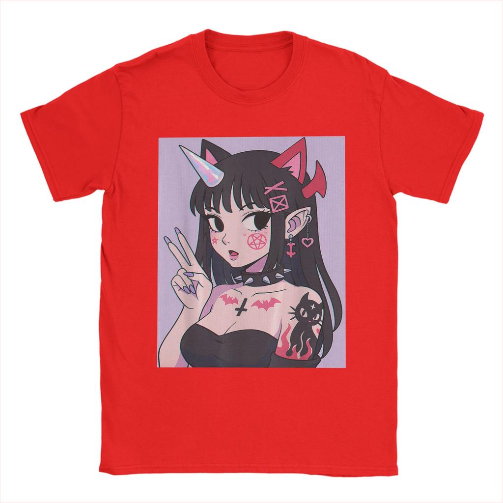 Anime Girl Kawaii Pastel Goth Aesthetic Edgy Satanic Waifu TShirts Unisex Round Collar T Shirts  Short Sleeve Tee Shirt Clothes