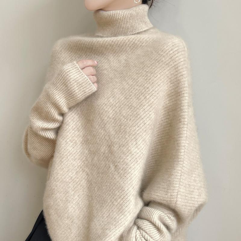 Soft Waxy Lazy Wind Irregular Design Turtleneck Sweater Wool Autumn And Winter Loose Niche Knitted Sweater Top Coat