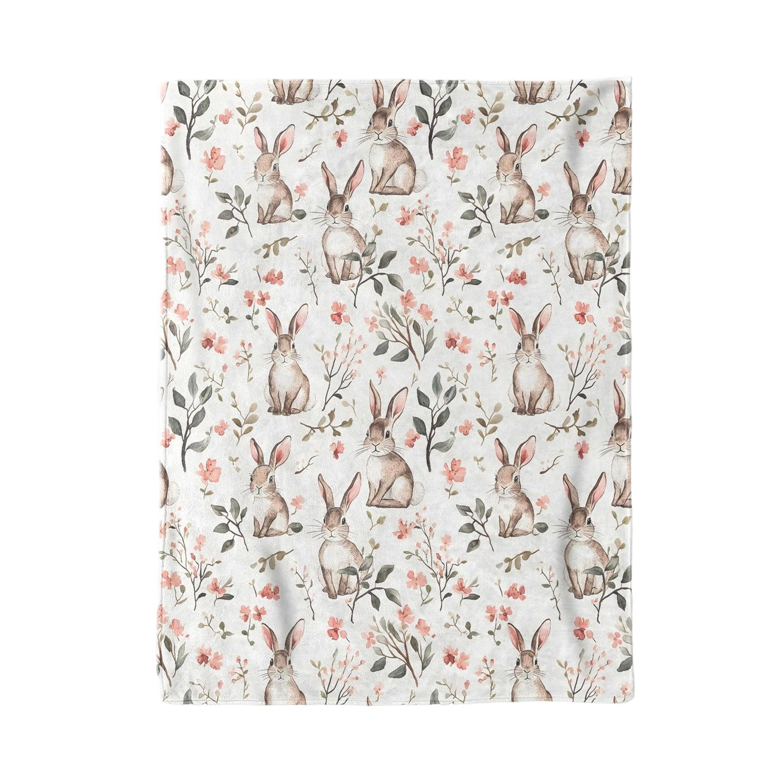 130*150cm Easter Flannel Bunny And Flower Digital Print Blanket, Bed Blanket, Small Dispenser One Size