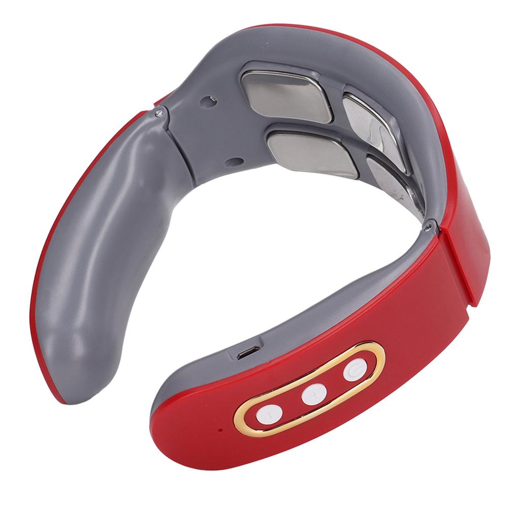 Electric Pulse Neck Massager with Heat 6 Modes 9 Levels 4 Pads Cordless Cervical Spine Massager Red