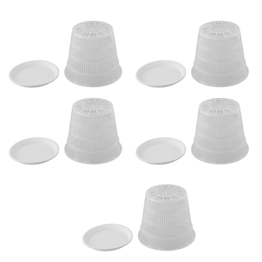 5 Pcs Meshpot Clear Plastic Orchid Pots With Tray Plastic Clear Flower Plant Repotting Desktop Plant Orchid Pot