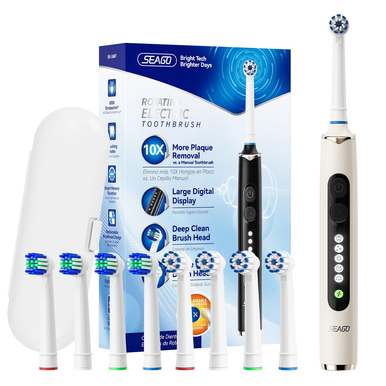 

SEAGO Rotating Electric Sonic Toothbrush with Double 8 5 30 Days of Charging Gift for Family Toothbrush, Buttons, Refills, Modes, Rechargeable, Use, бежевий