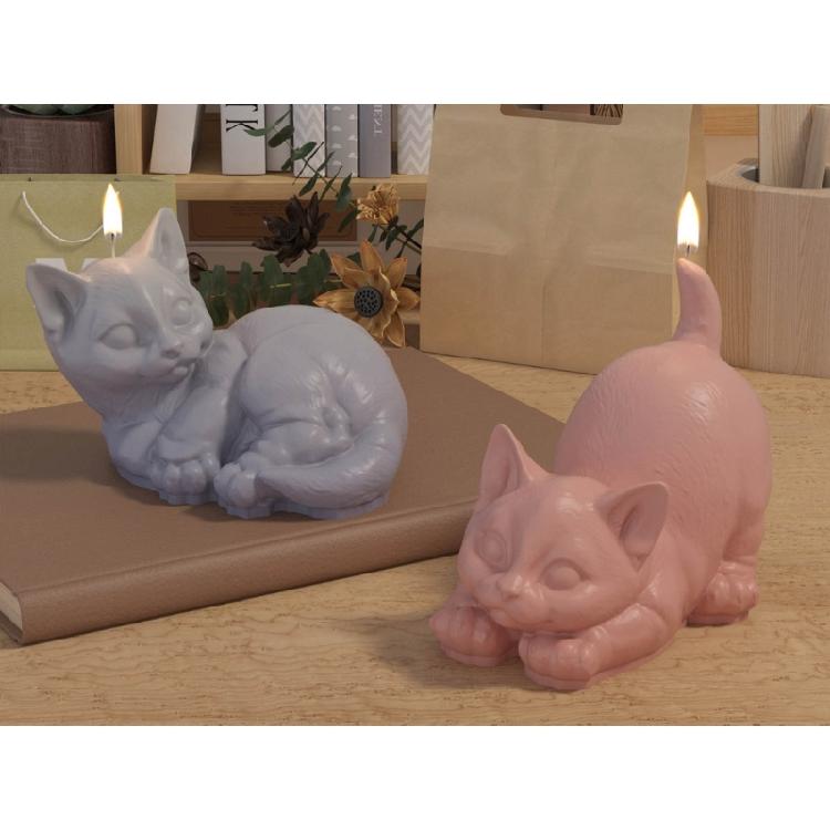 Ornaments Molds Cute Cat Shape Statue Molds Silicone Candle Mold for Crafting