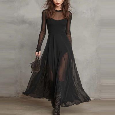 Cross-Border Amazon Fashion Elegant Dress for Women 2025 Autumn and Winter European and American Style Elegant Spliced Long-Sleeve Mermaid Dress
