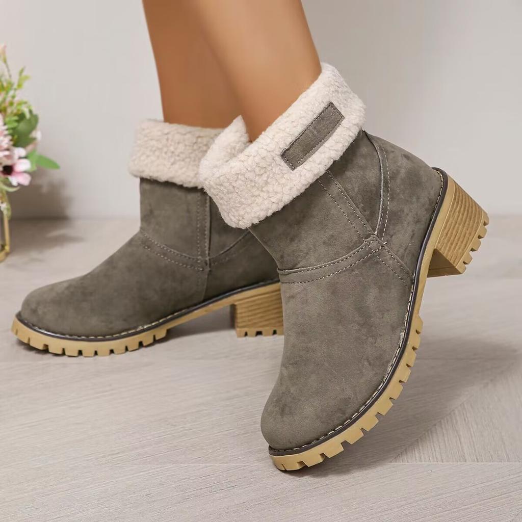 Automne et hiver nouvelles bottes Martin à bout rond pour femmes manches porter deux polaire chaud bottes de neige bottines courtes à talons hauts et épais