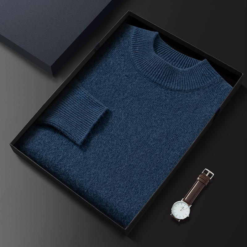 First-line ready-to-wear thickened cashmere sweater men's semi-turtleneck pullover sweater knitted sweater loose wool sweater base