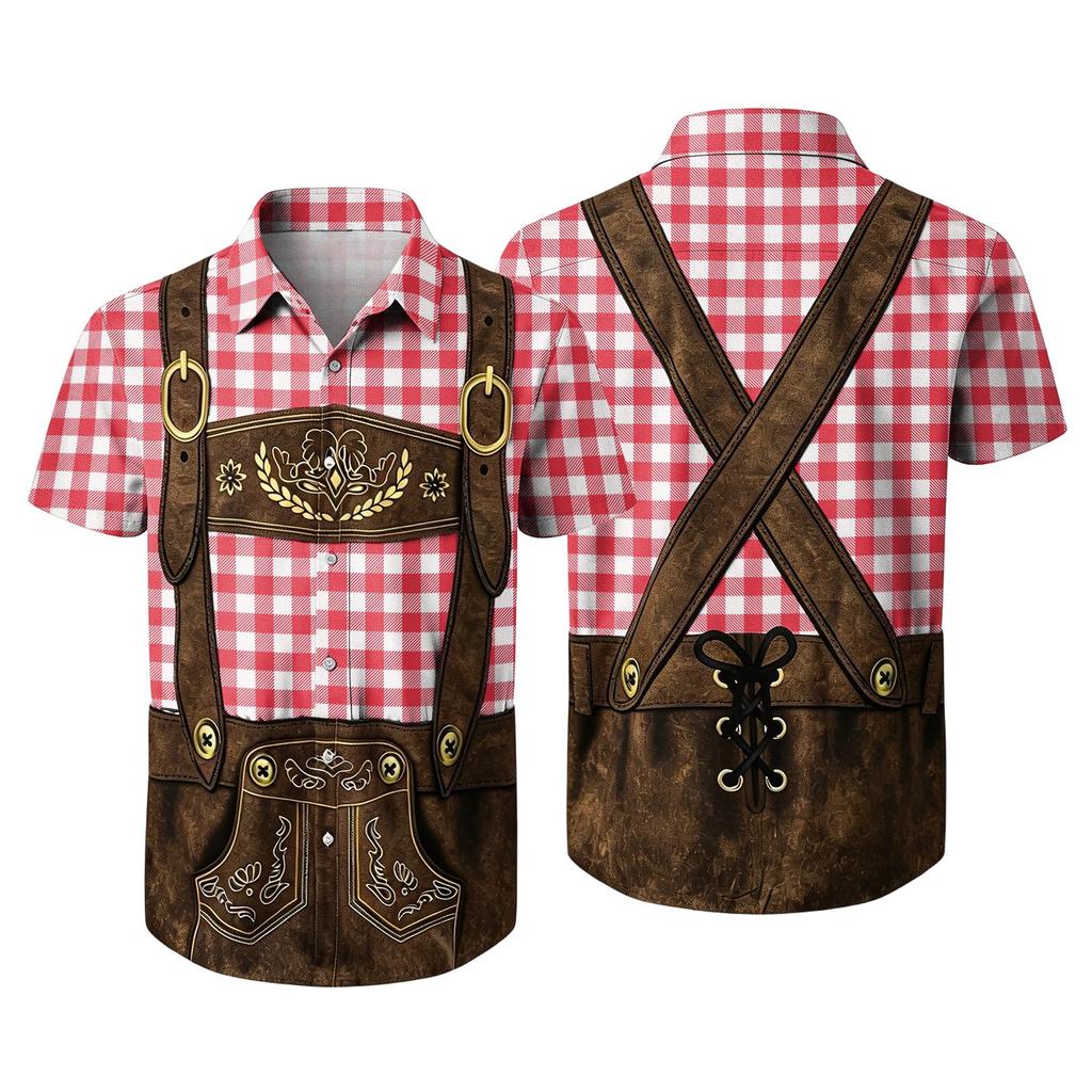 Camisa de Manga Corta con Botones para Hombre con Estampado Vintage de Festival Corte Relajado Informal para Fiesta y Uso Diario