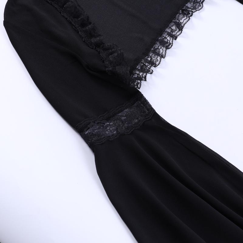 Dark Spring/Summer Lace Bell Sleeve Casual Black Cardigan Top