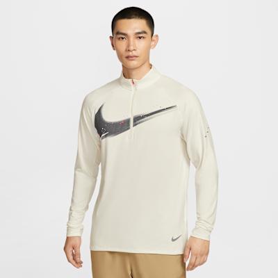 Nike Dri Fit T Shirts Men s Ecru Stand Collar Moderate Straight Fit L