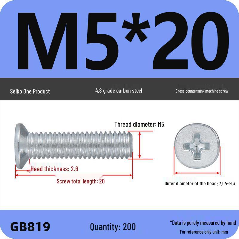 GB819 Zinc-Plated Carbon Steel Phillips Countersunk Screws: M2-M10