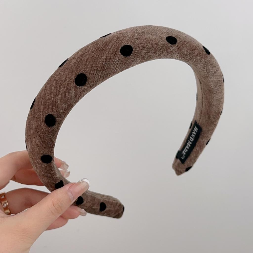 French Retro Polka Dot Velvet Headband Early Simple High Skull Top Headband Pressure Hair Card Versatile Hair Accessories