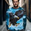 Spring and Autumn Round Neck 3D Animal Eagle Graphic Printed Top Fashionable Casual Hip Hop Long Sleeved Men's T-shirts