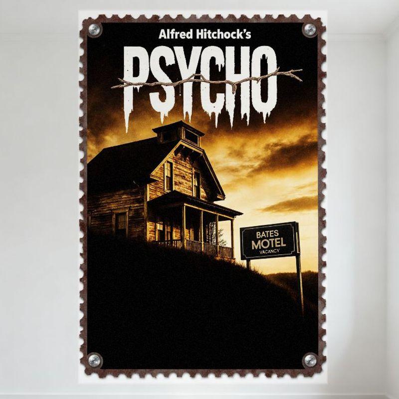 Alfred Hitchcock s Psycho Vintage Metal Tin Sign Bates Motel Vacancy Horror Movie Poster for Home Bar Man Cave Decor 20x30cm（7.8x11.8inch）