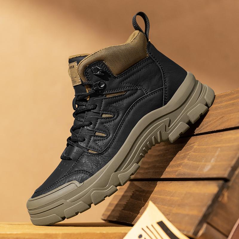 Fashion New Trend Stylish Men's Ankle Boots Fashion High-top Lace-up Casual Leather Shoes Versatile Outdoor Motocross Boots Simple Botas