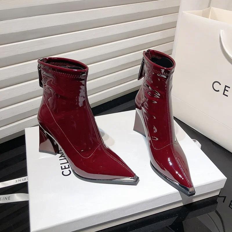 Designer Vintage Women Pointed Toe Ankle Boots Fashion High Heels Short Booties Autumn Winter Women's Shoes