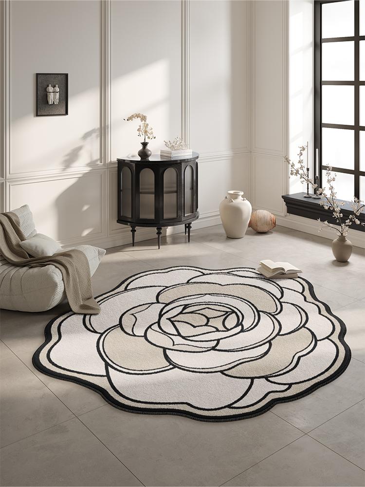 French Retro Carpets for Living Room Irregular Flower Shape Cloakroom Rug Luxury Bedroom Decor Carpet Home Washable Non-slip Mat