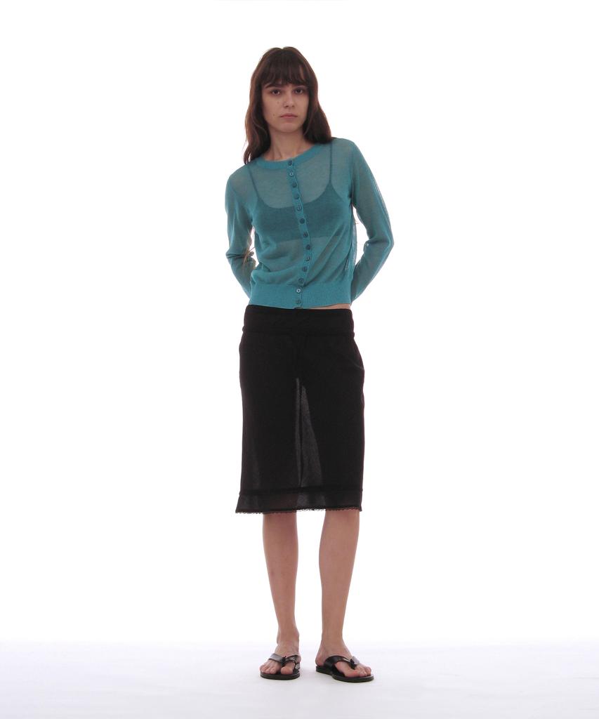 Partimento Woman Pwc Lace Trim Overlay Midi Skirt_Black
