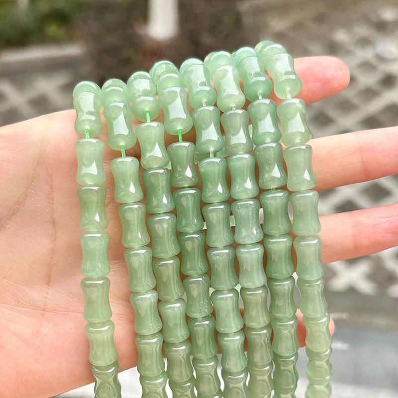 Handmade Semi-finished Long Chain of Dongling Jade Bamboo Beads DIY Bracelet with Chalcedony Spacer Beads and Loose Beads Accessories