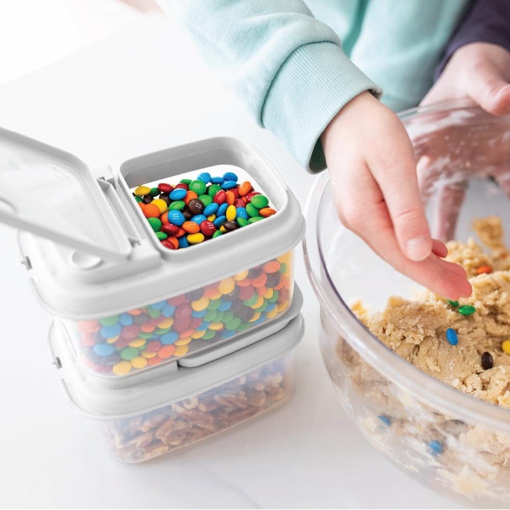 Kunststoff-Aufbewahrungsbehälter Set mit 4 Stück mit Klappdeckeln Stapelbar Lebensmittelecht BPA-frei Backen Kochen Snacks Tierfutter Basteln