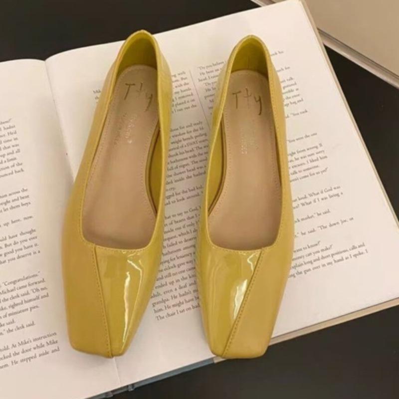 

Модная женская обувь на плоской подошве Весна Новинка Квадратный носок Мелкий вырез Сшивная Мягкая подошва Нескользящие Одинарные туфли 35