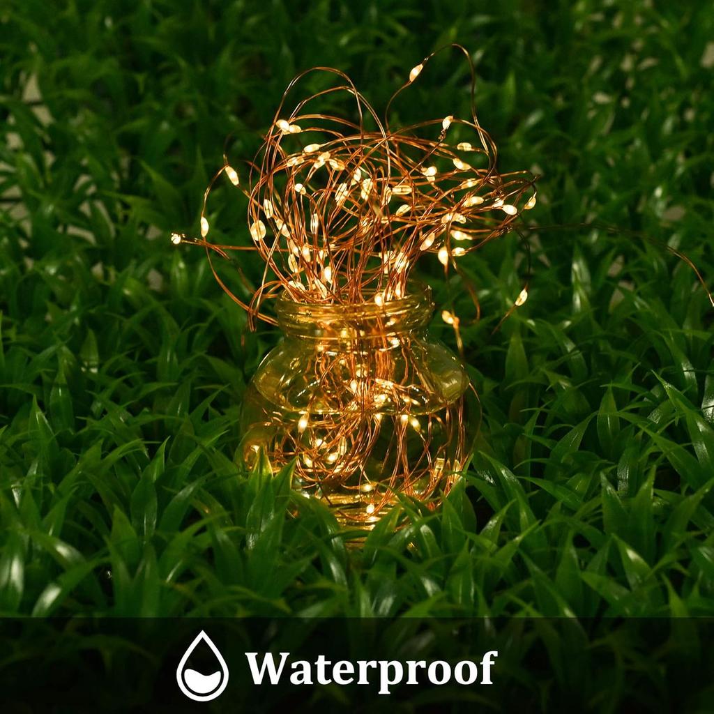 Solar String Lights 2-Pack Each 33FT 100-LEDs Solar Powered Fairy Lights Waterproof Copper Wire 8-Lighting Modes for Garden Patio Trees Yard