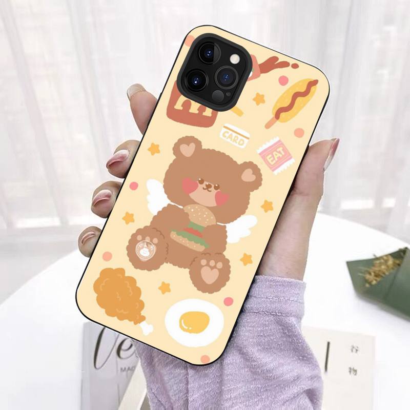 INS Korea Cute Cartoon Happy Bear Phone Case for iPhone 11 12 13 Mini Pro Max 8 7 6 6S Plus X 5 SE 2020 XR XS Funda Case