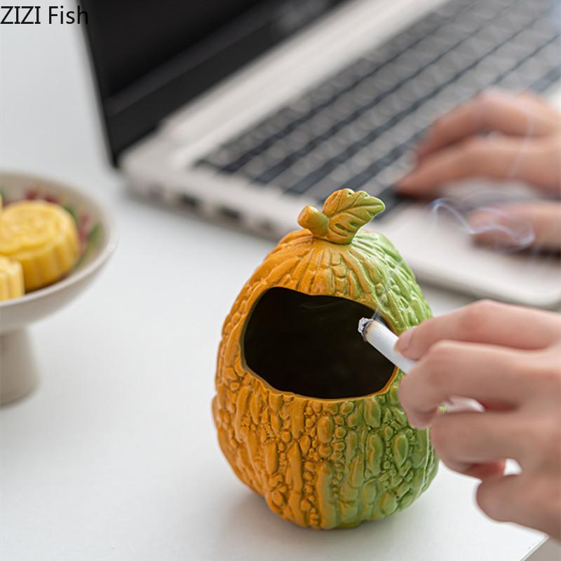 BRCeramic Cigar Ashtray Creative Bitter Melon Pineapple Ashtray Decoration Office Desktop Decoration Art Home Smoking AccessoriesEY