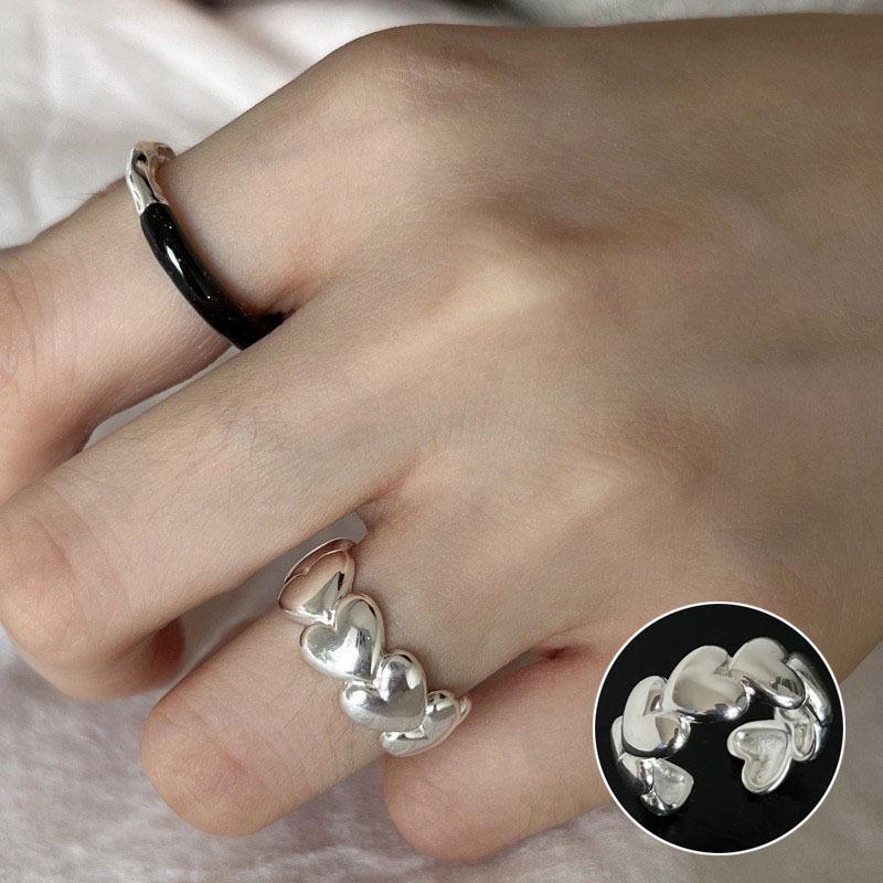 S925 Silverpläterad minimalistisk flerlagers öppen ring för kvinnor
