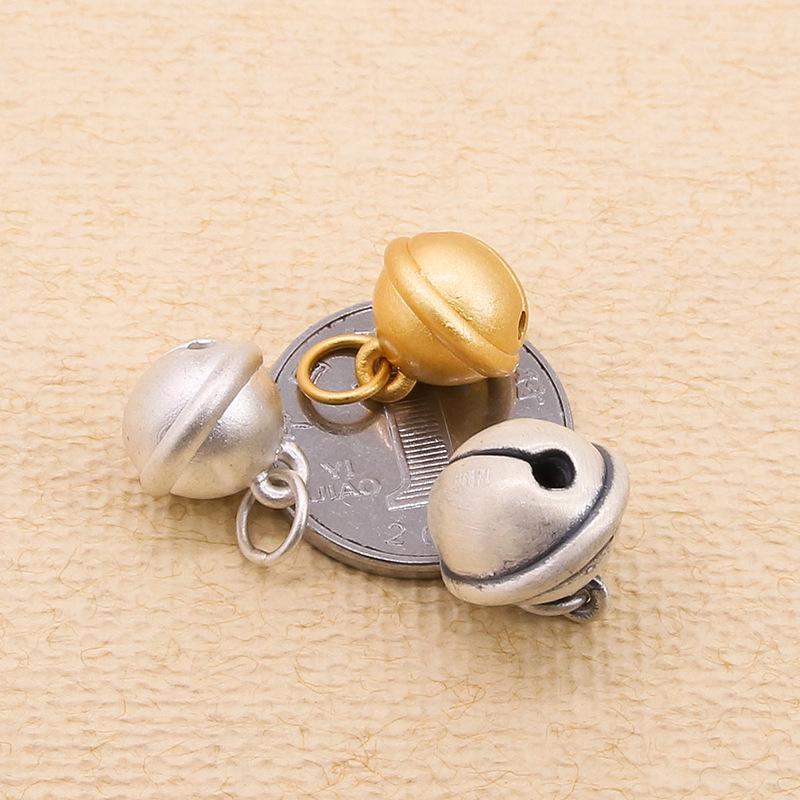 S999 Sterling Silver 3D Frosted Baby Bell Pendant Charm for DIY Beading/Braiding (Non-Ringing)