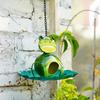 Cute Frog Hanging Bird Feeders, Metal Frog Wild Birdfeeder with Leaf Tray Plate and Chain Waterproof Wild Bird Feeders for Garden,Backyard