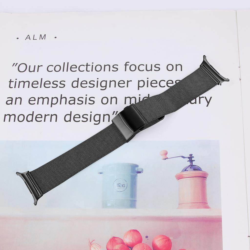 Für Samsung Galaxy Watch Ultra (2025) 47mm Armband Schwarz Mailänder Metall Uhrenarmband mit Schildkrötenschließe