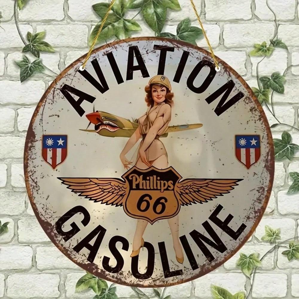 Vintage Aviation Gasoline Iron Sheet Metal Wall Art Decor