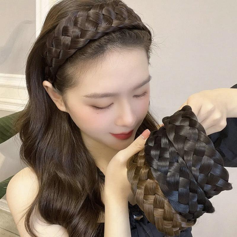 1PC Twist Wig Headbands For Women Wide Fishbone Braids Hairbands Handmade Head Hoop Hair Styling Headwear Accessories Gift
