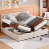 Upholstered Bed 180x200 Cm, Hydraulic Storage Bed, Skin-friendly Linen High-box Bed, Multifunctional Double Bed, Beige