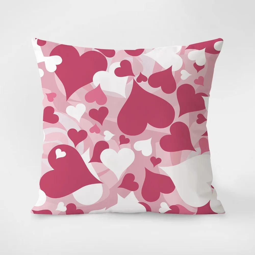 Red Love Heart Romantic Love Pattern Pillowcase Living Room Sofa Cushion Cover Bedroom Room Bedside Home Decoration