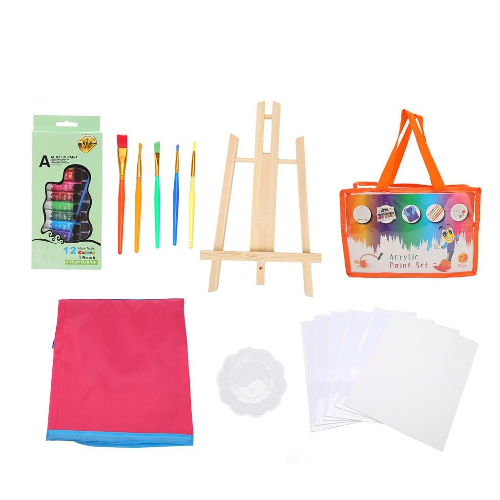 27Pcs Kids Paint Set Washable Assorted Colors Waterproof Smock Acrylic Painting Supplies for Children Family Education