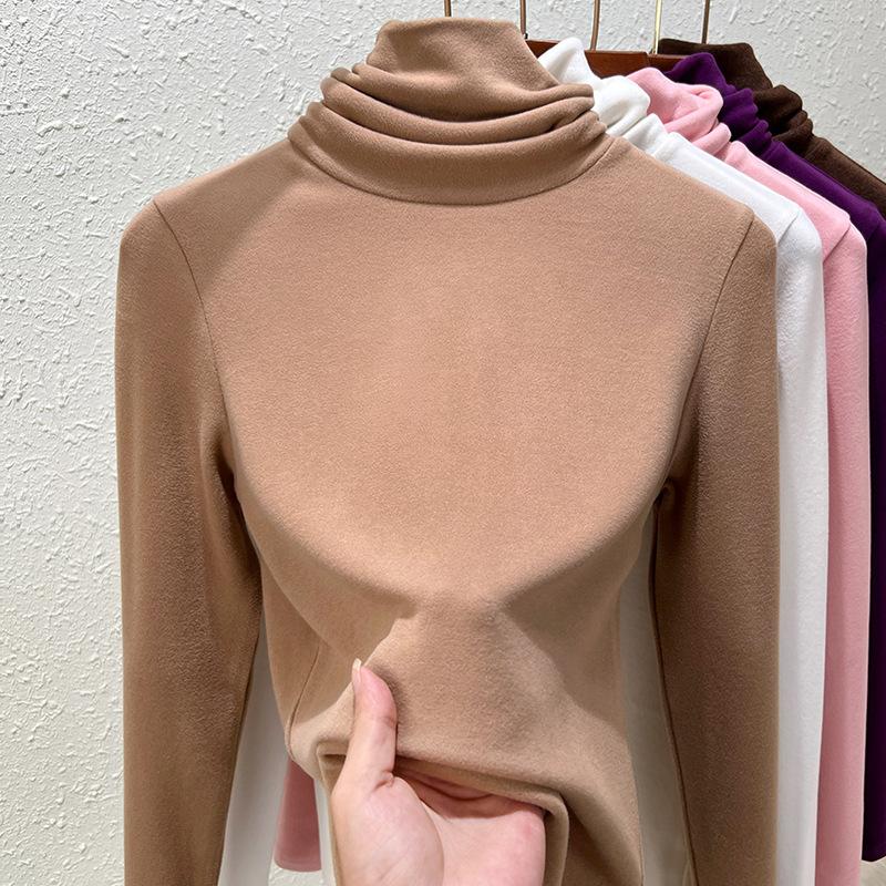 Medium-necked German velvet bottoming shirt for women's heating and warmth long-sleeved autumn and winter new double-sided velvet inner top for women