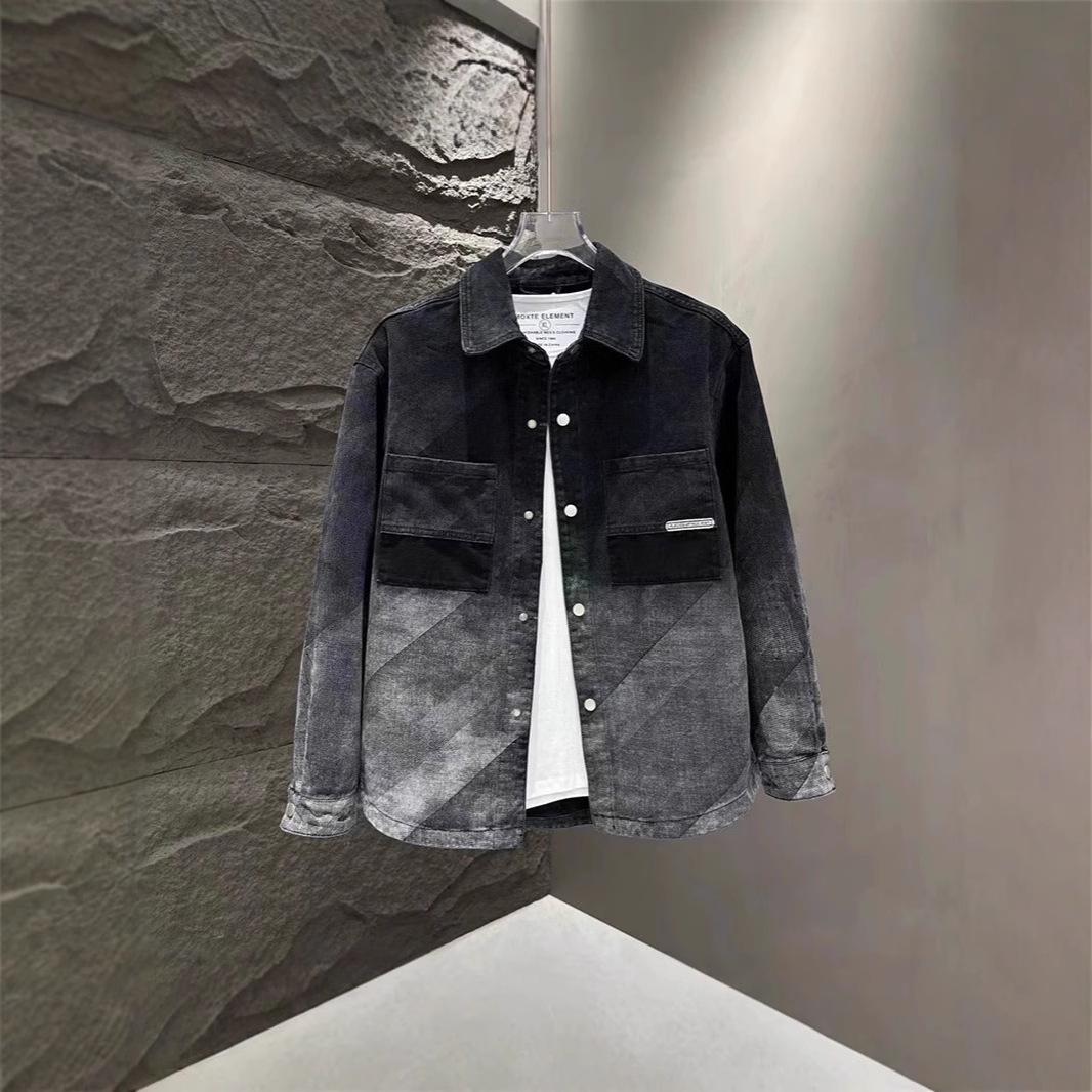 

Gradient Color Men s Slim Fit Denim Jacket – Versatile, Cool, and Trendy Turn-Down Collar for Autumn L чорний