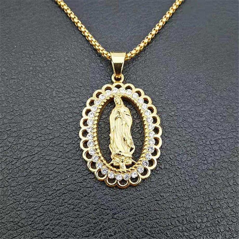 Stainless Steel Virgin Mary Gold Necklaces Pendants for Women 2020 Gold Color Madonna Necklace Religious Christian Jewelry