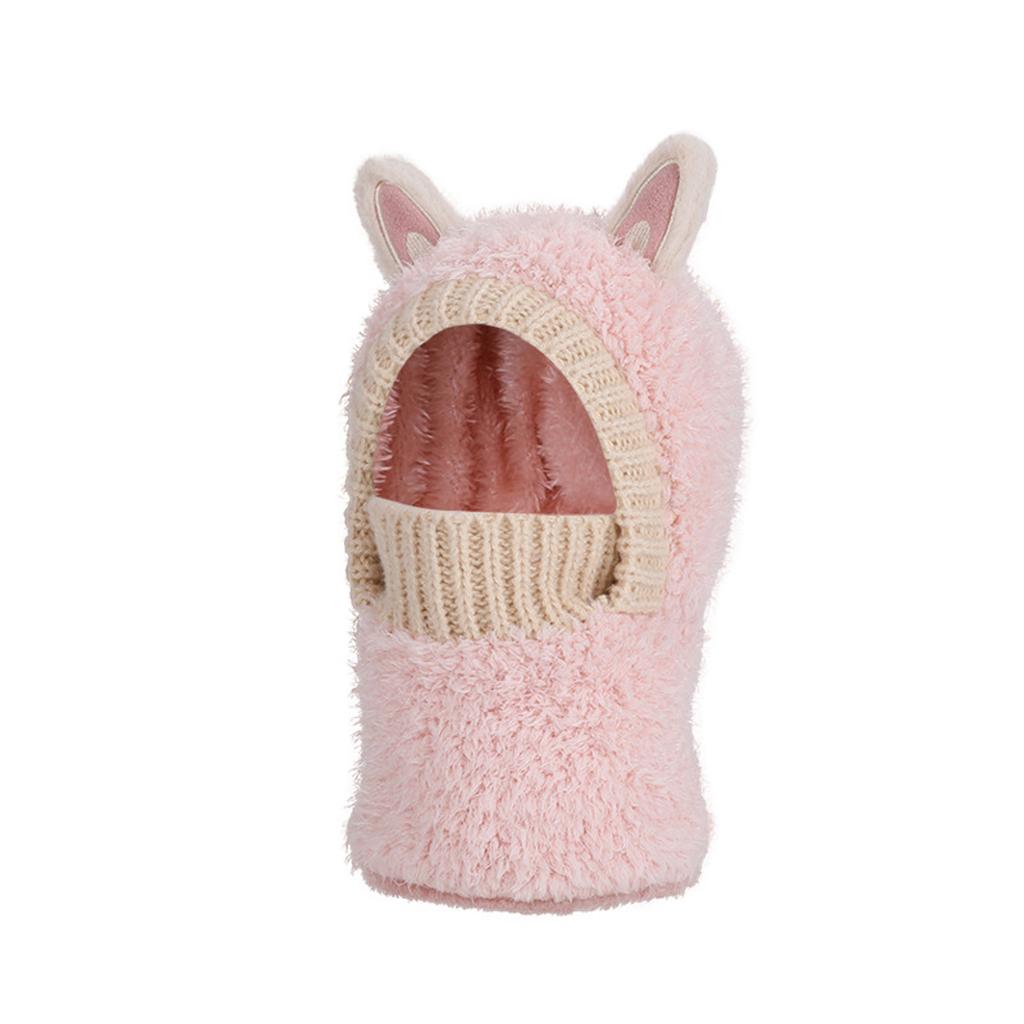 Children's Plush Warm Ear Pullover Hat With Plush Mask And Neck